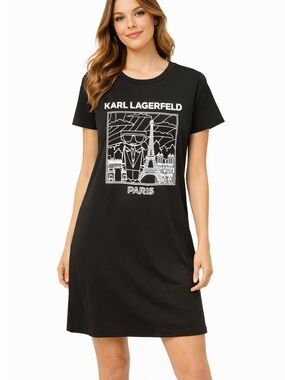 Karl Lagerfeld Black Graphic Paris Tee Dress